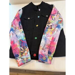 Áy Güey! Black Denim Jacket w/ Graffiti Sleeves | Women’s M